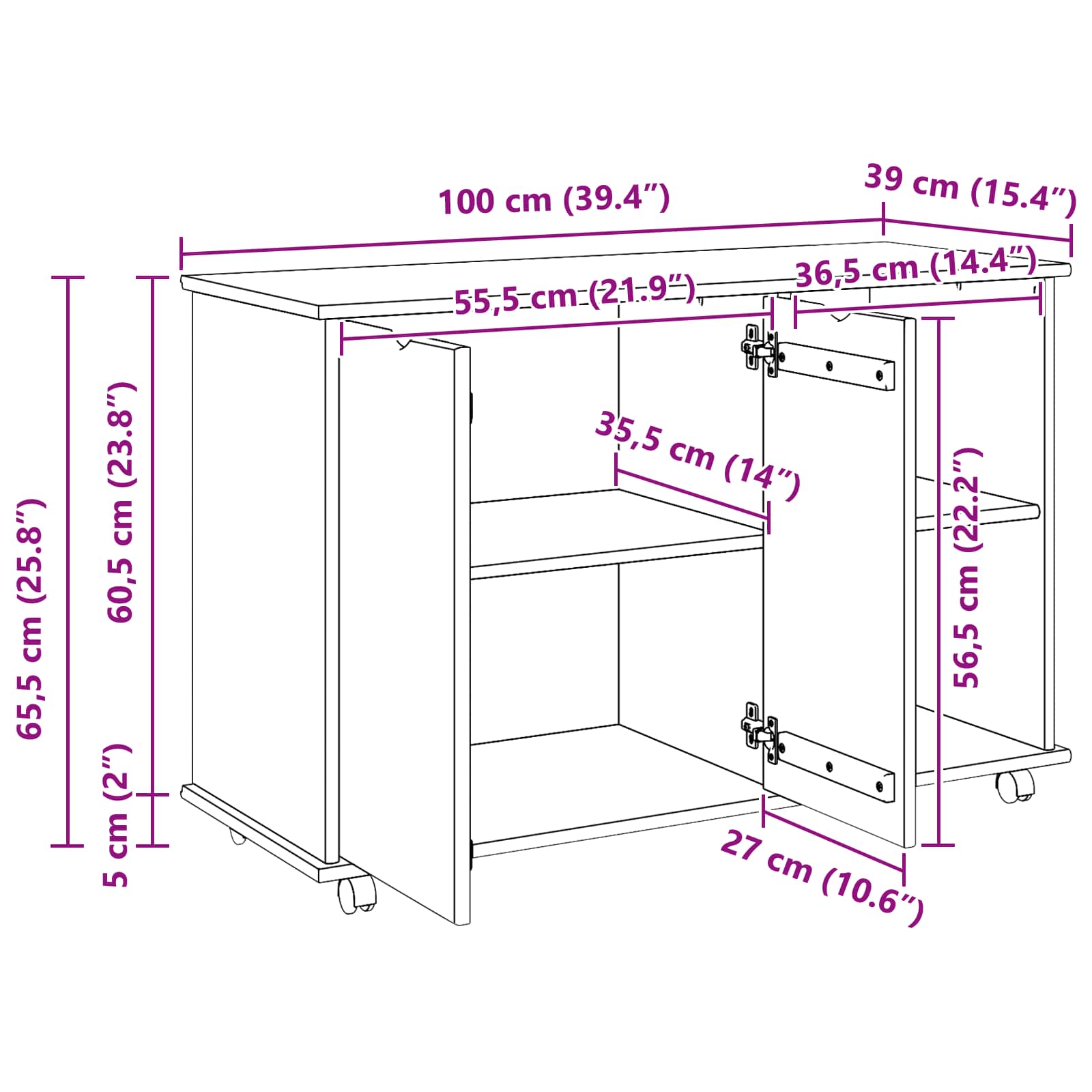 Mobile con Ruote con ruota Bianco 100 x 39 x 65,5 cm | homemem39