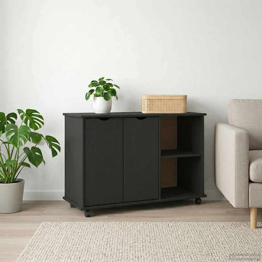 Mobile con Ruote Nero 100 x 39 x 65,5 cm Legno di Pino Massello | homemem39