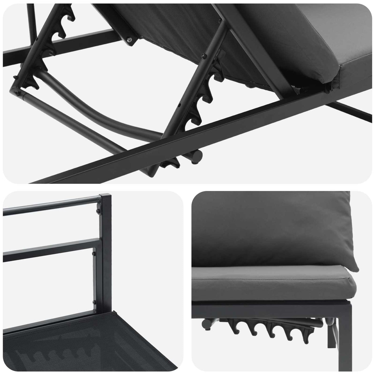 Lettino Sole per 3 Persone Nero 200 x 62 x 59,5 cm Textilene | homemem39