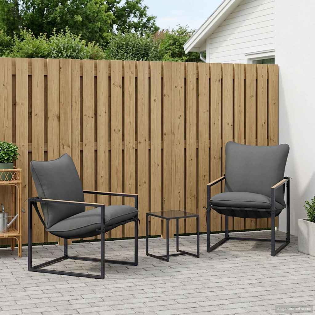 Set Divano da Giardino 3 pcs Nero e antracite Acciaio | homemem39