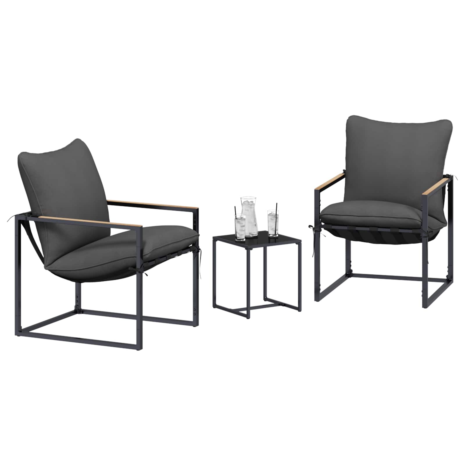Set Divano da Giardino 3 pcs Nero e antracite Acciaio | homemem39