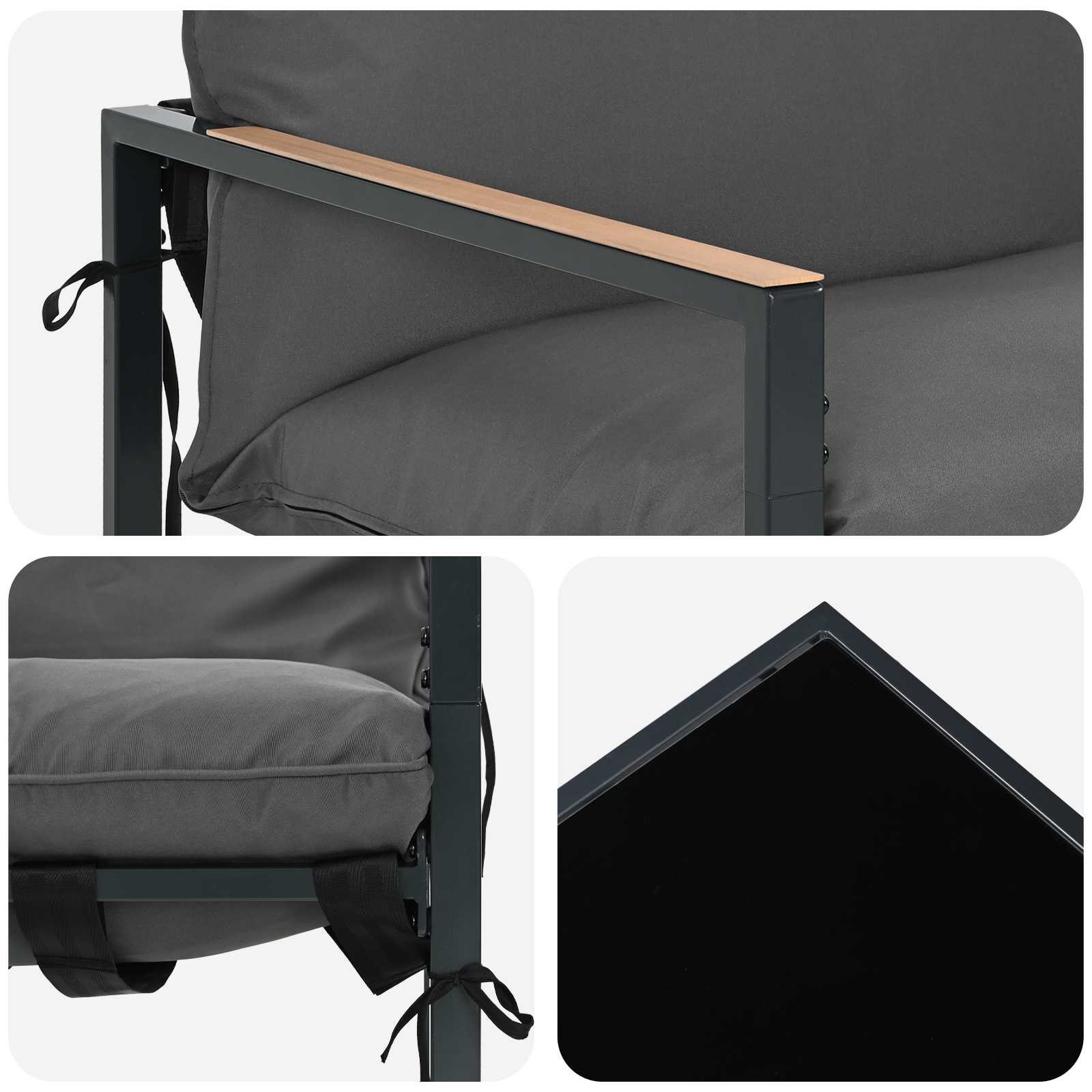 Set Divano da Giardino 3 pcs Nero e antracite Acciaio | homemem39