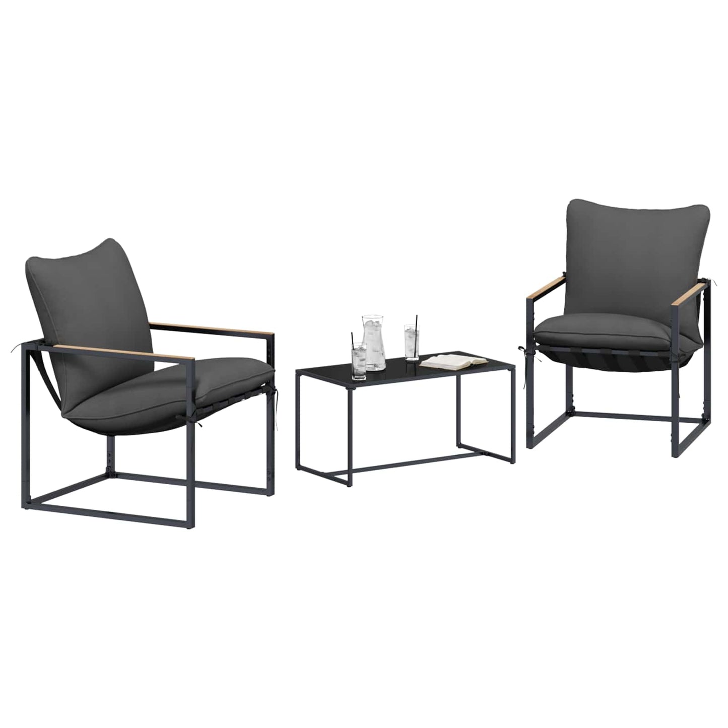 Set Divano da Giardino 3 pcs Nero e antracite Acciaio | homemem39