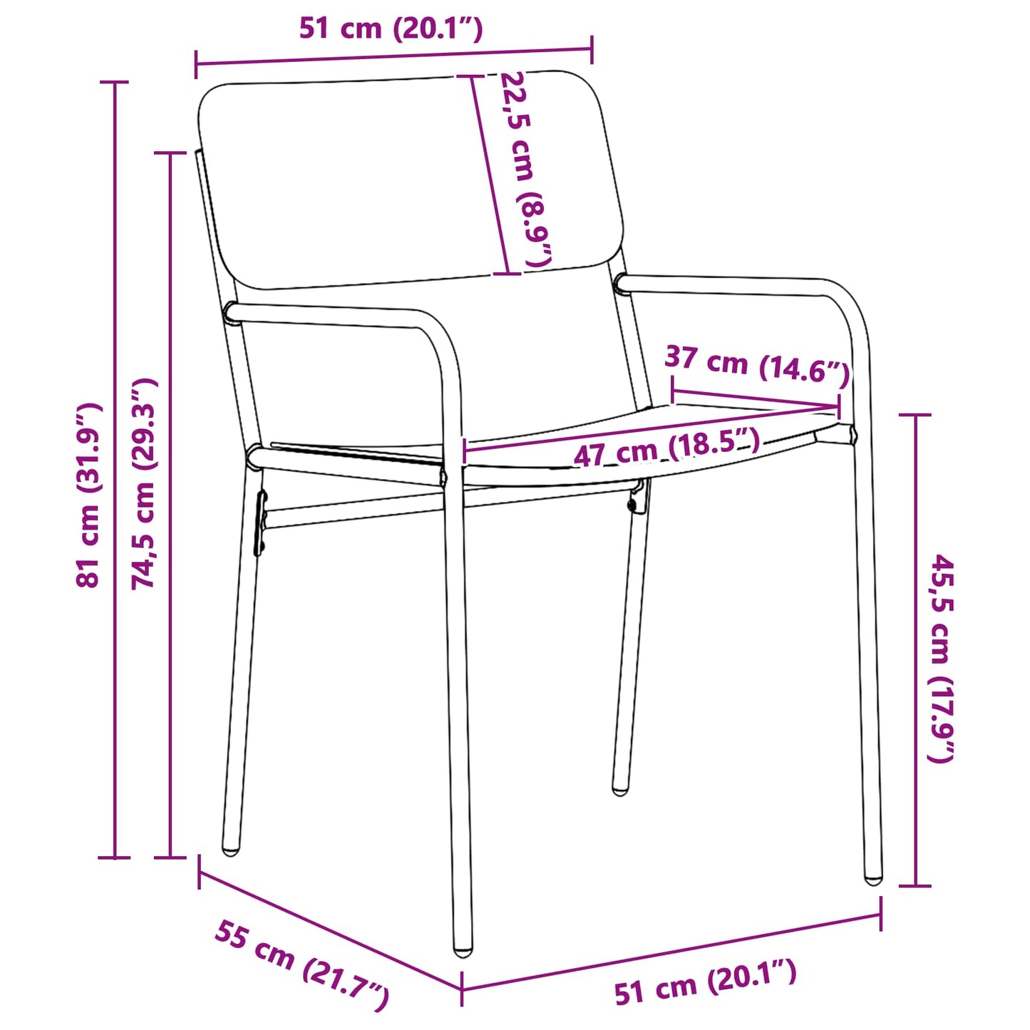 Sedie da giardino 2 pcs Antracite 51 x 55 x 81 cm Acciaio | homemem39