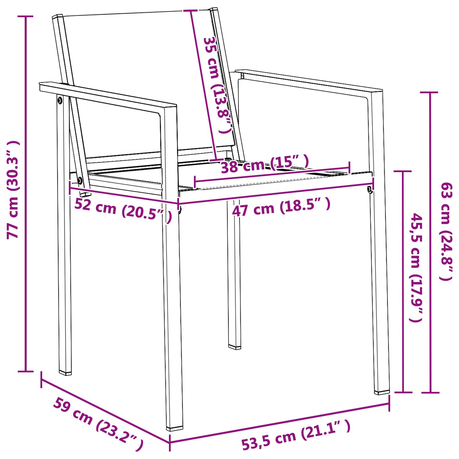 Sedie da giardino 2 pcs Nero e antracite 53,5 x 59 x 77 cm | homemem39