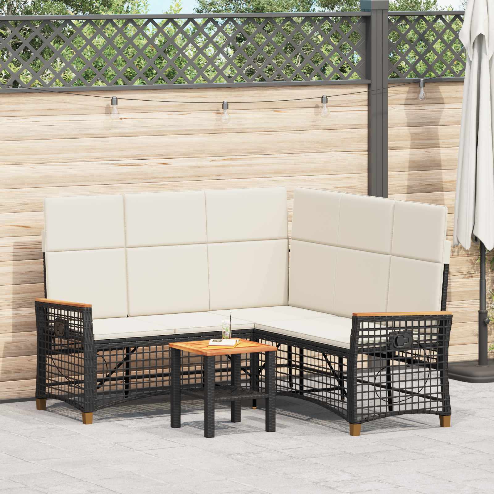 Set di Divani Recliner da Giardino Nero e Bianco Crema | homemem39