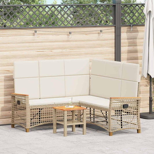 Set di Divani Recliner da Giardino Beige e Bianco Crema
