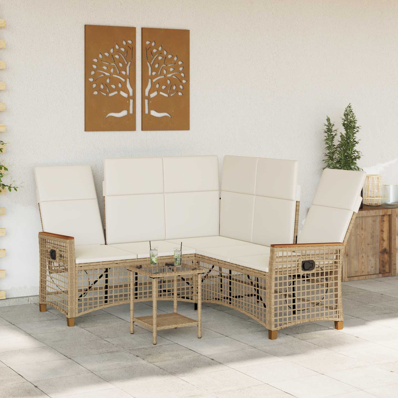Set di Divani Recliner da Giardino Beige e Bianco Crema | homemem39