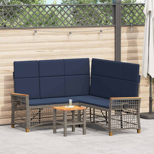 Set di Divani Recliner da Giardino Regolabile Grigio e Blu Navy