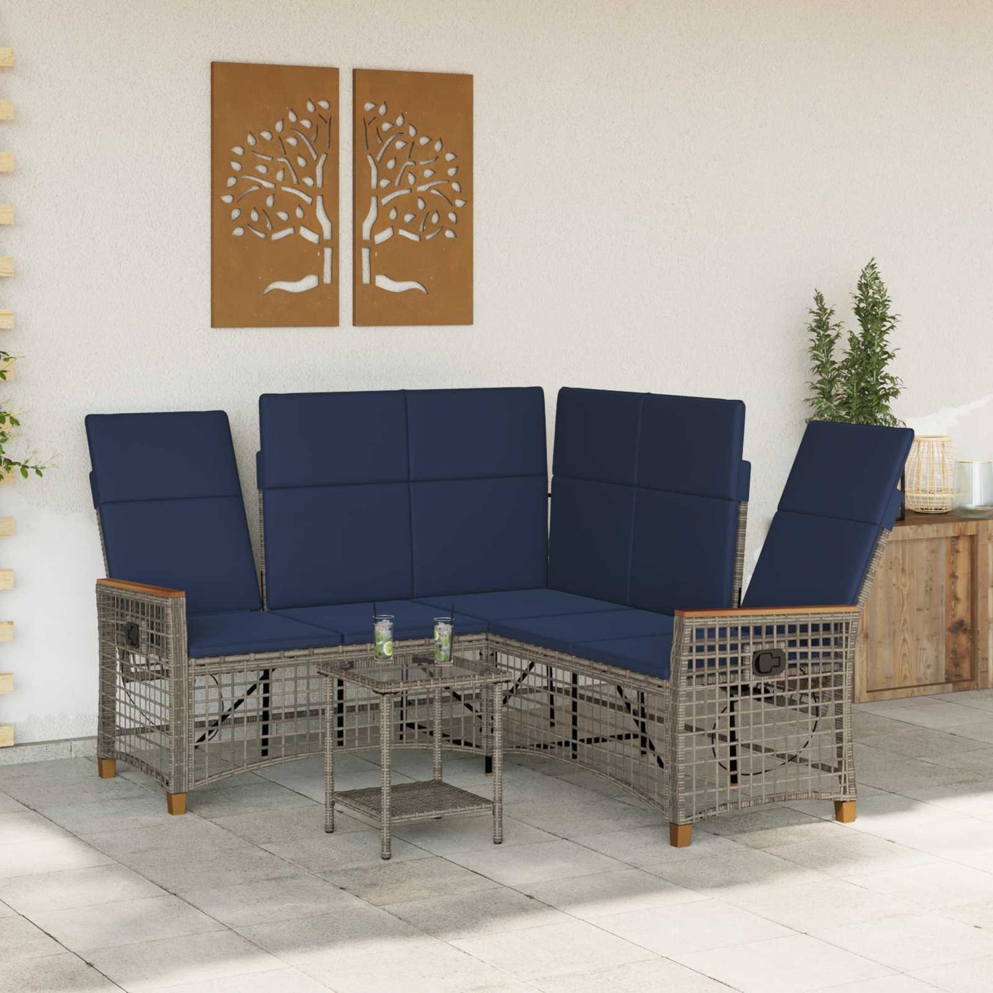 Set di Divani Recliner da Giardino Regolabile Grigio e Blu Navy | homemem39