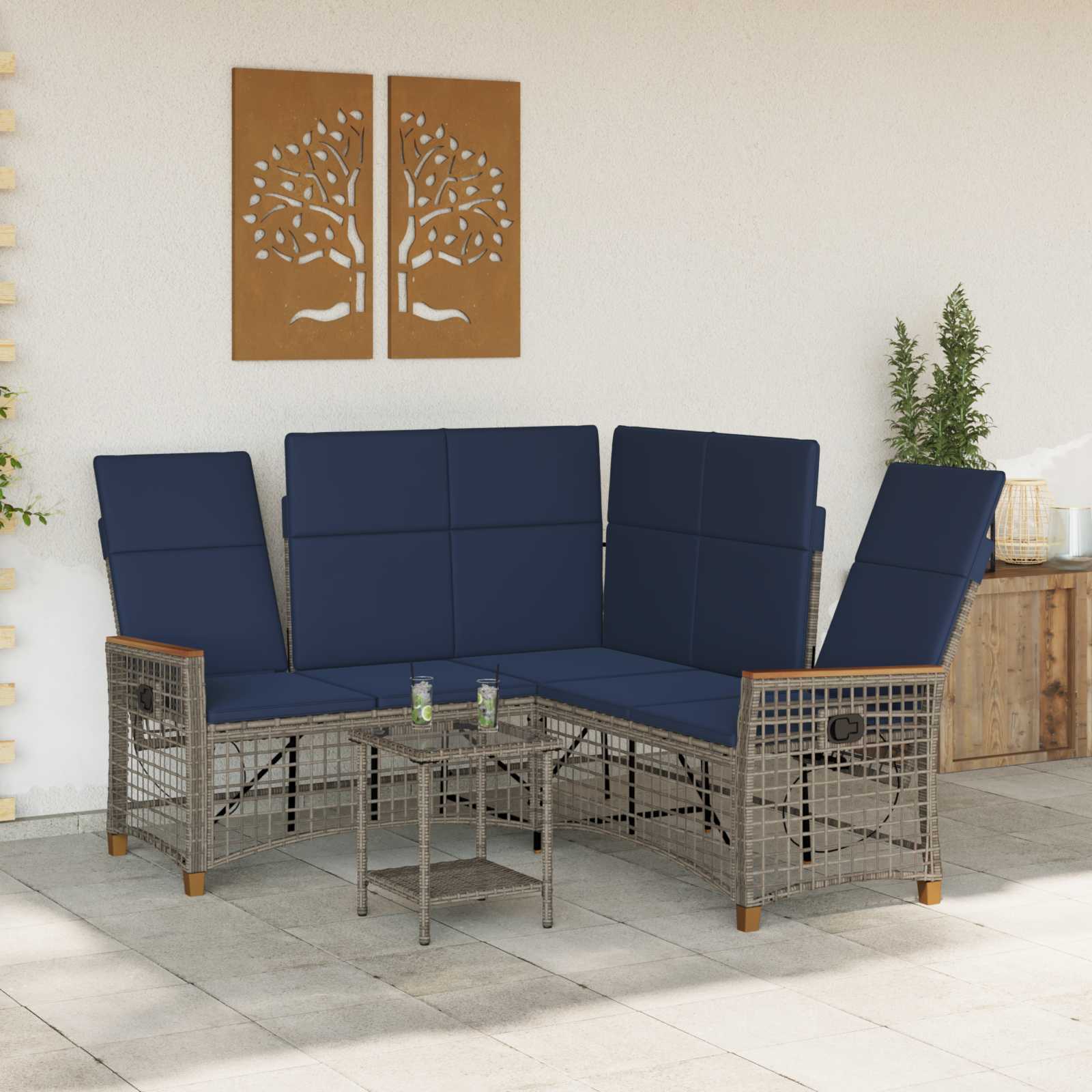 Set di Divani Recliner da Giardino Regolabile Grigio e Blu Navy | homemem39