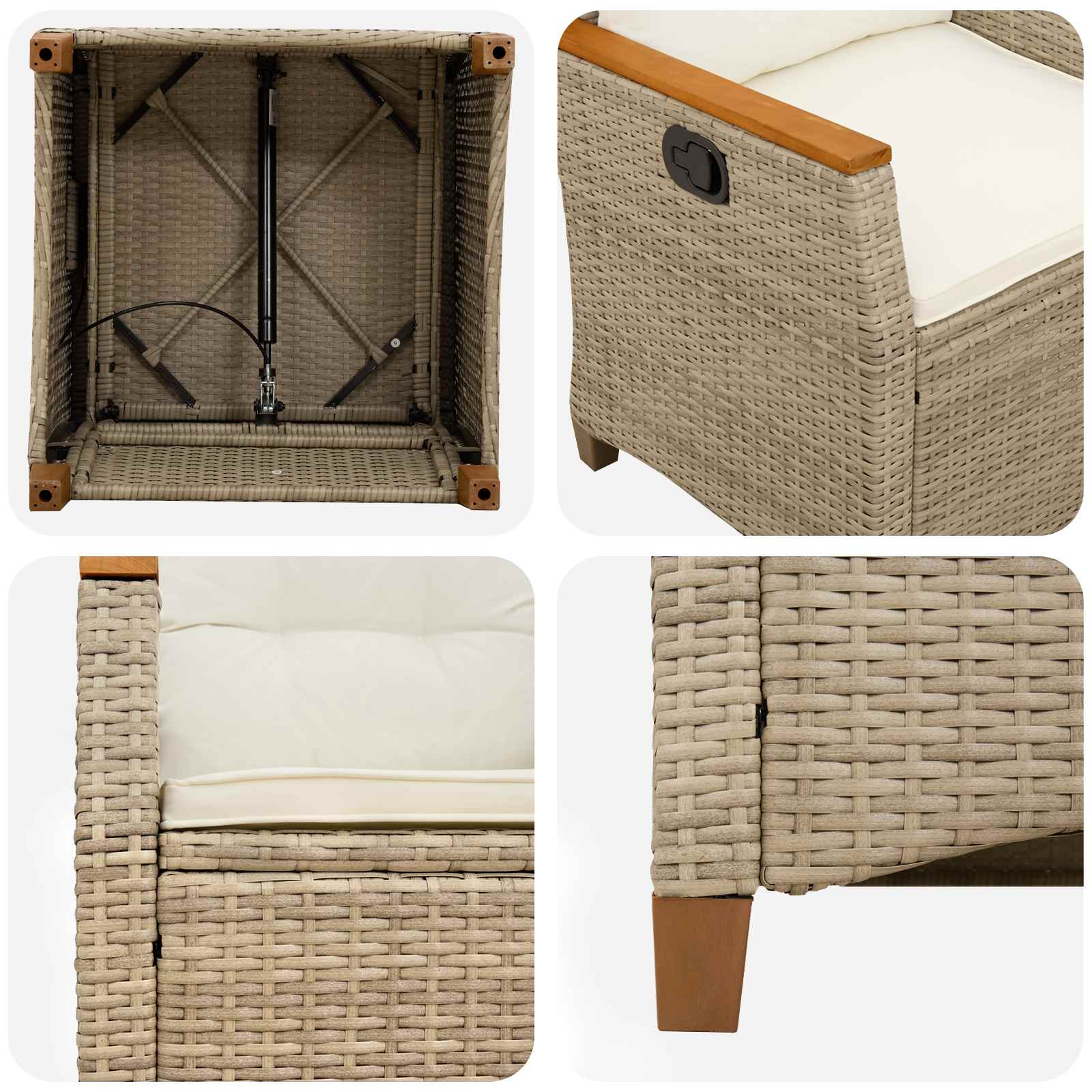 Sedia da giardino reclinabile Beige e Crema 64 x 57,5 x 112 cm | homemem39