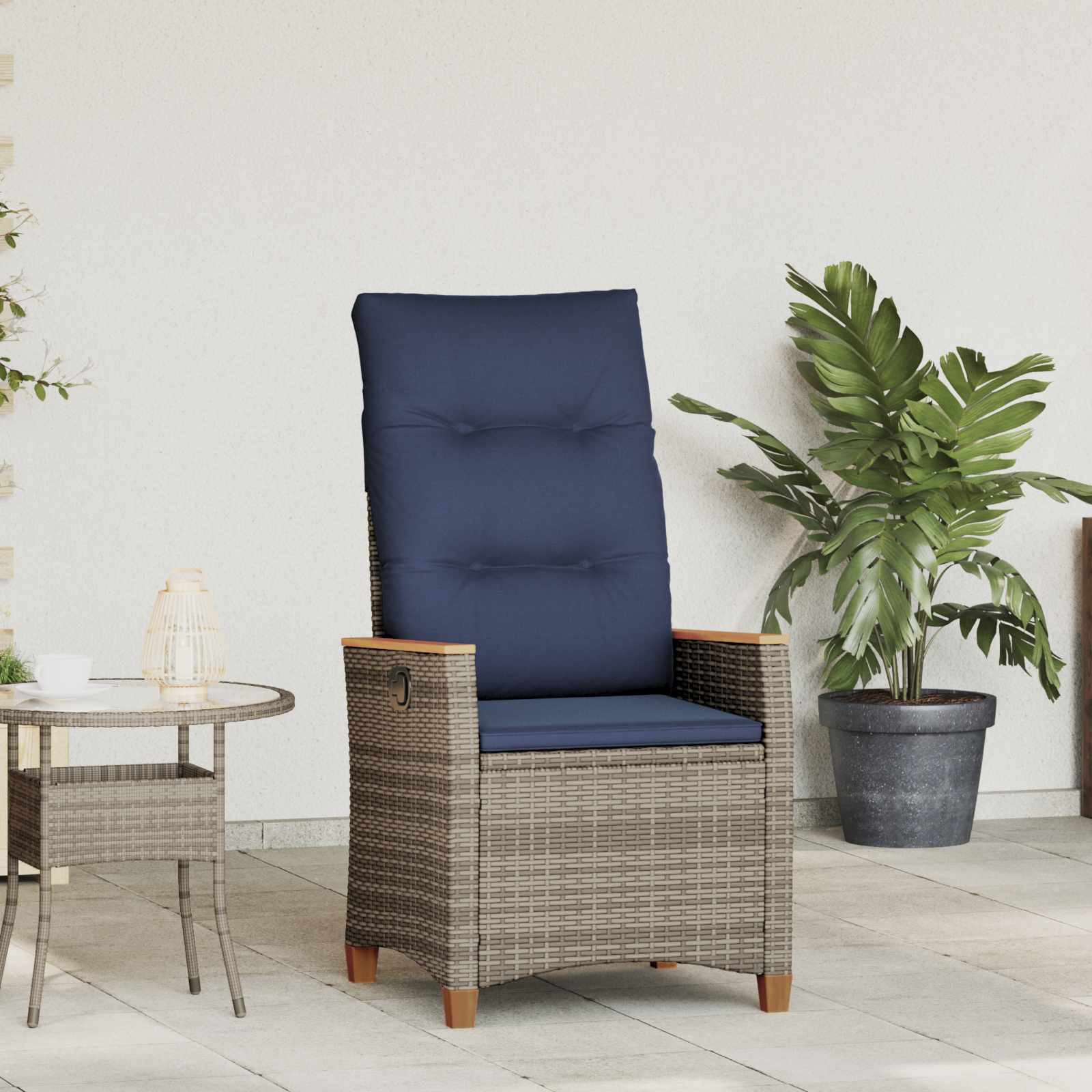 Sedia da giardino reclinabile Grigio e Blu Navy polyrattan | homemem39