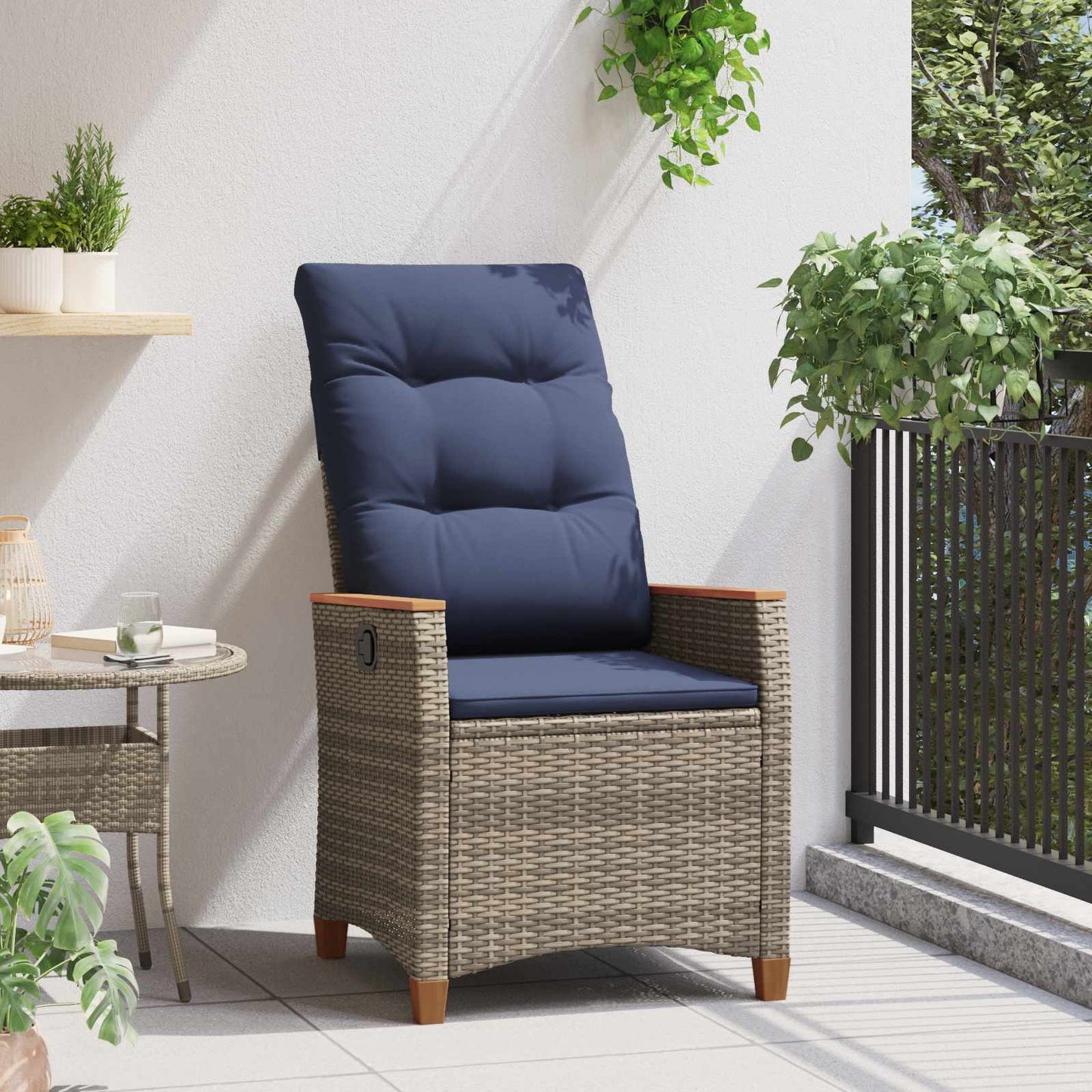 Sedia da giardino reclinabile Grigio e Blu Navy polyrattan | homemem39