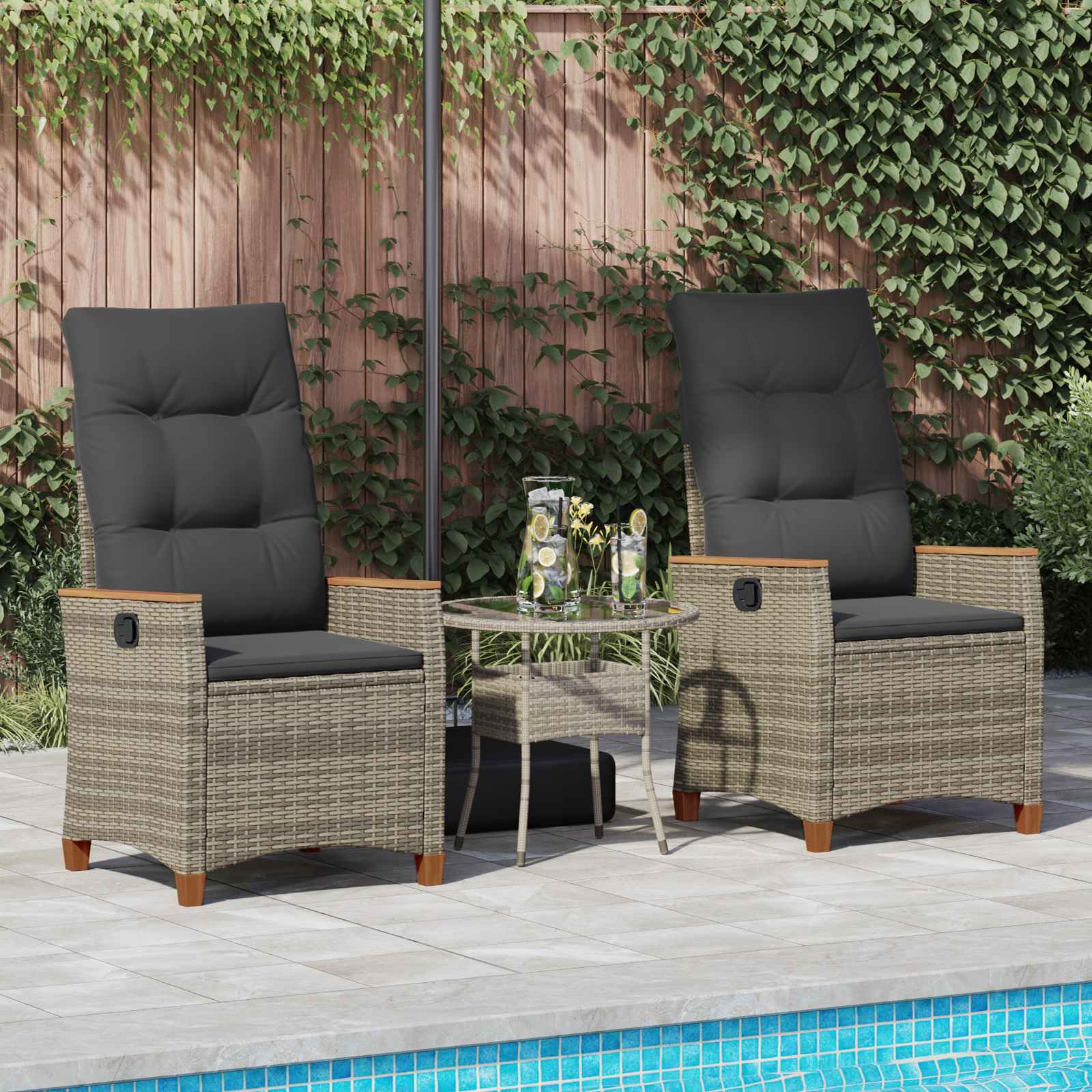 Sedia da giardino reclinabile Grigio e Grigio Scuro polyrattan | homemem39