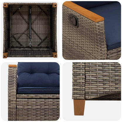 Sedia da giardino reclinabile 2 pcs Grigio e Blu Navy | homemem39