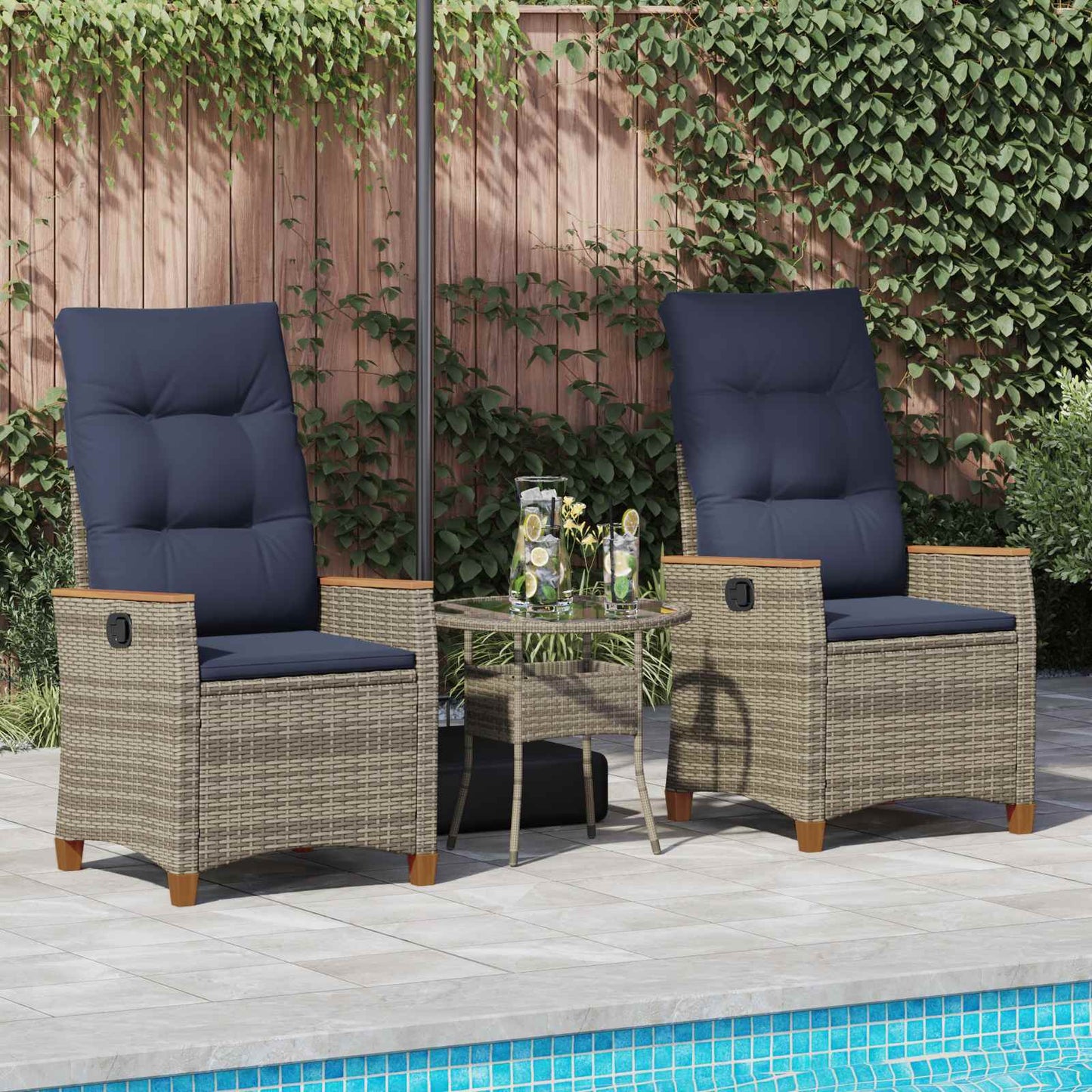 Sedia da giardino reclinabile 2 pcs Grigio e Blu Navy | homemem39