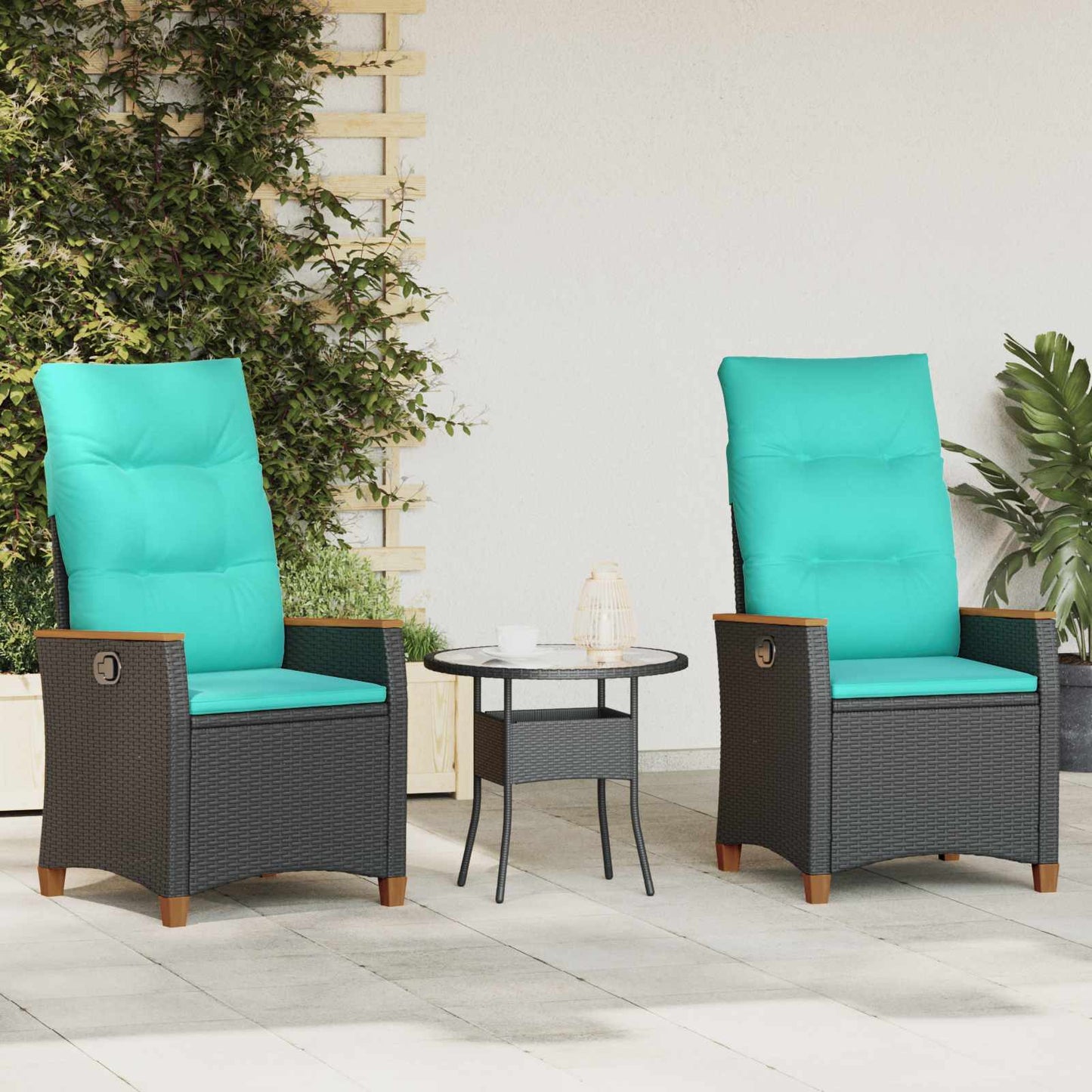 Sedia da giardino reclinabile Nero e Turchese polyrattan | homemem39
