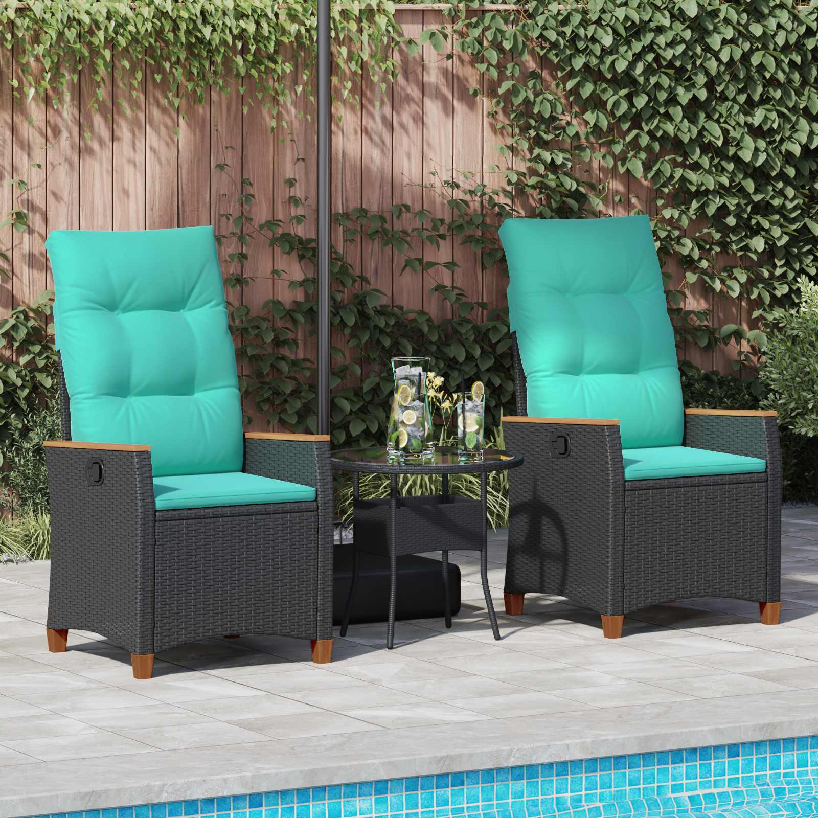 Sedia da giardino reclinabile Nero e Turchese polyrattan | homemem39