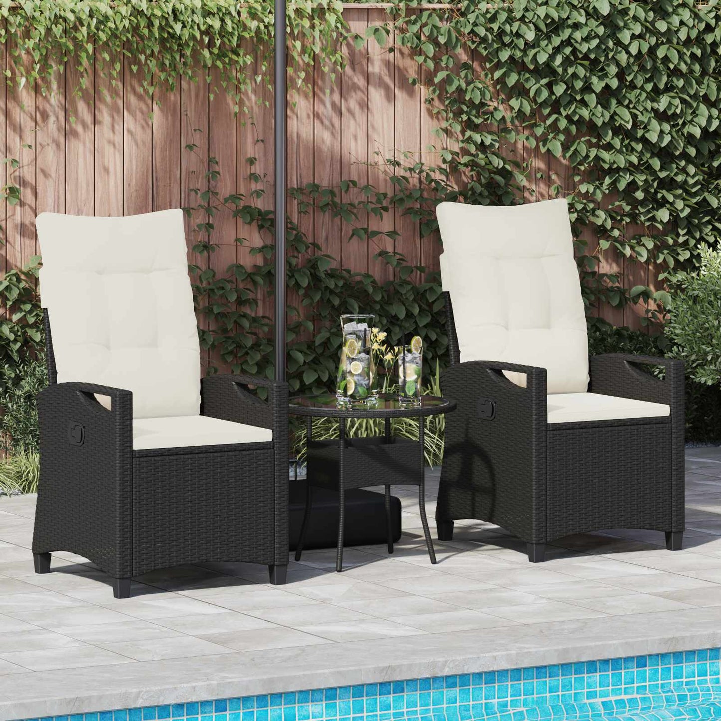 Sedia da Giardino 2 pcs Nero e Crema 56 x 60 x 112 cm