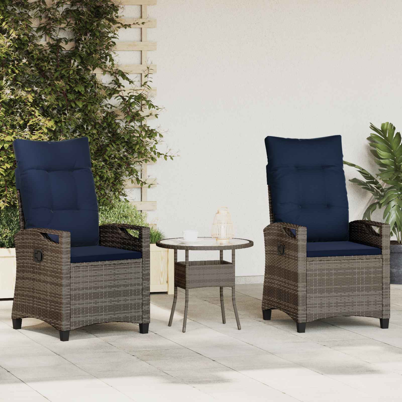Sedia da Giardino 2 pcs grigio e blu navy 56 x 60 x 112 cm | homemem39