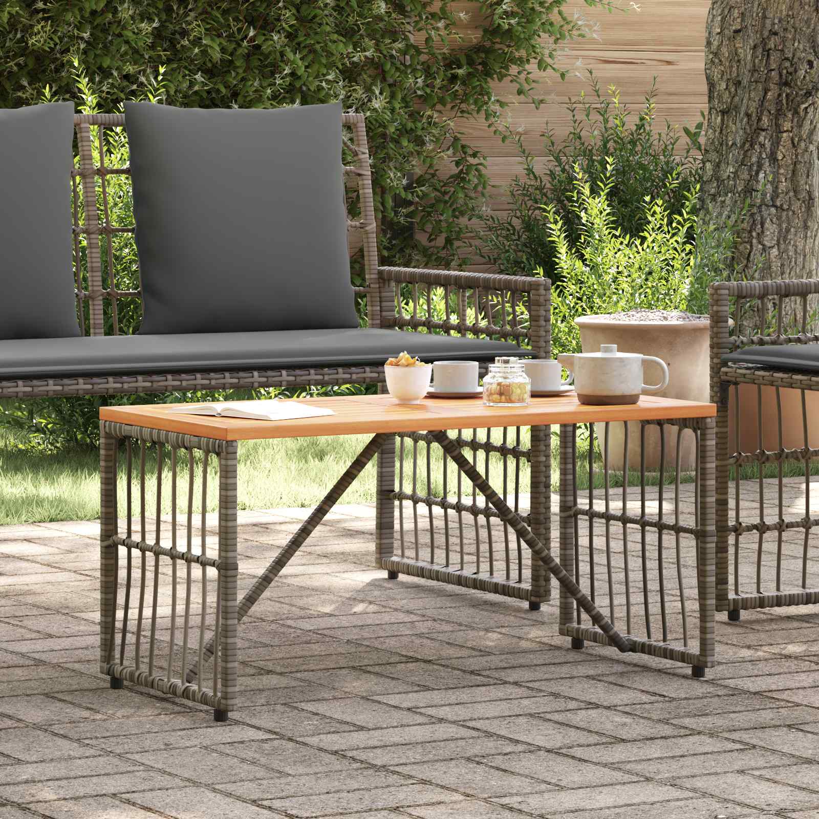 Tavolo da Esterno Grigio 80 x 40 x 40 cm Acciaio e Polyrattan | homemem39