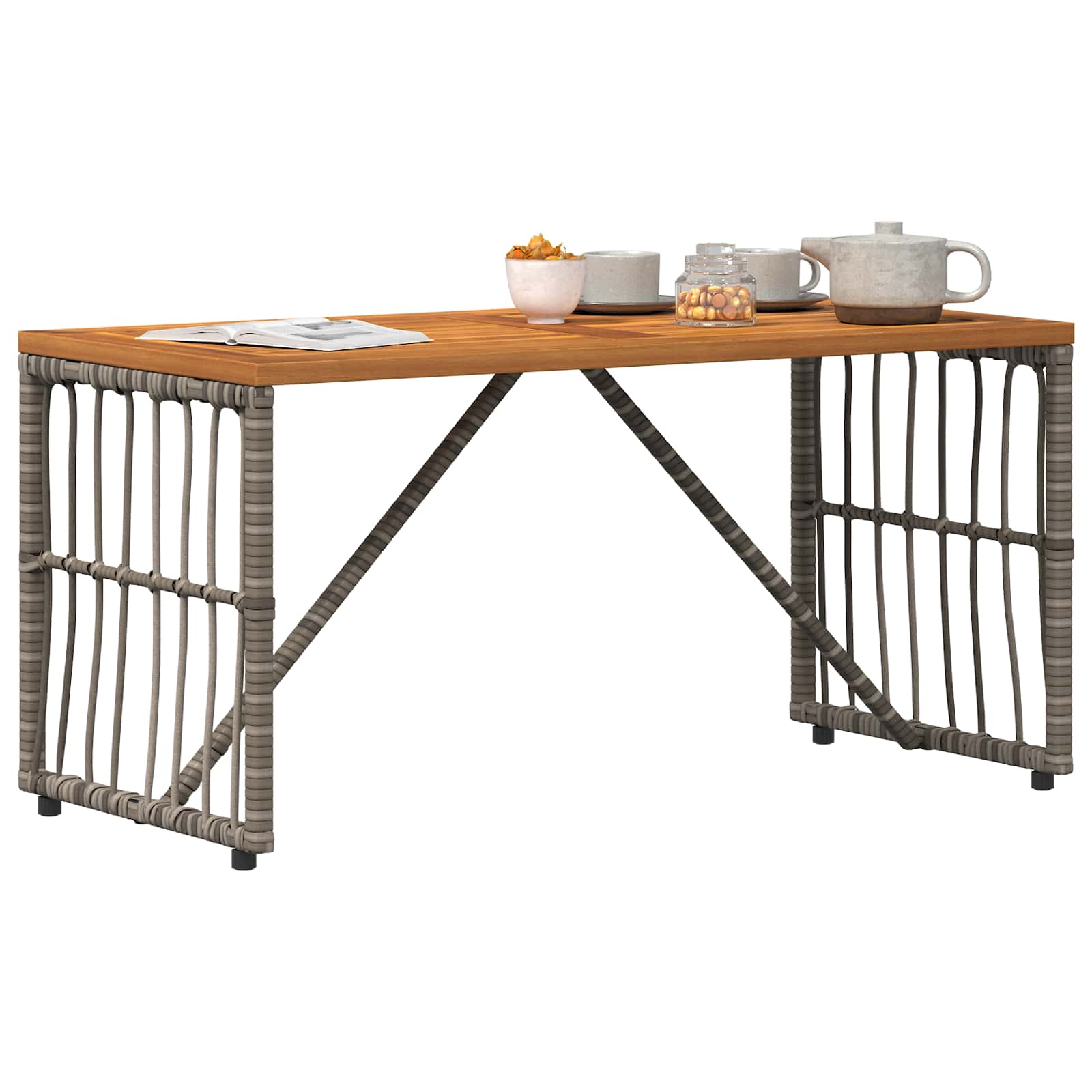 Tavolo da Esterno Grigio 80 x 40 x 40 cm Acciaio e Polyrattan | homemem39
