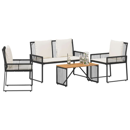 Set di Mobili da Esterno 4 pcs Nero e Bianco Crema polyrattan | homemem39
