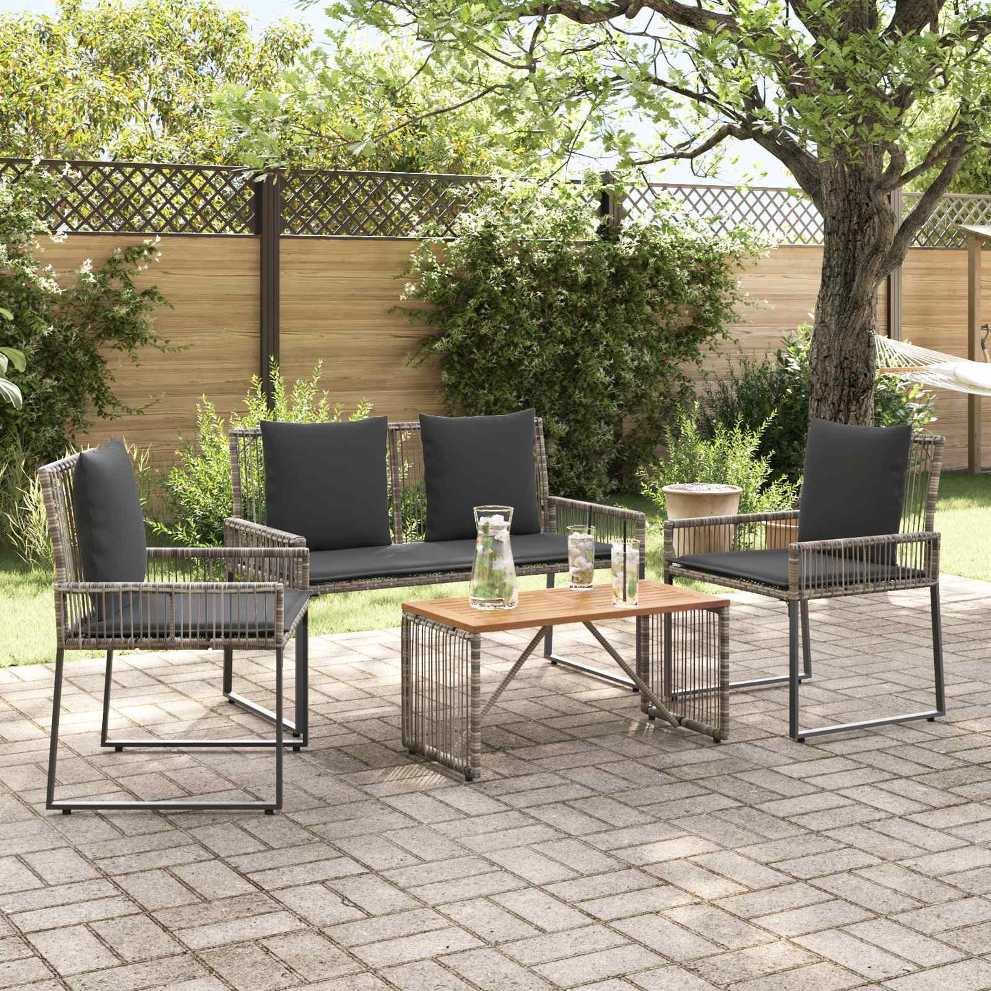 Set di Mobili da Esterno 9 pcs Grigio e Grigio Scuro polyrattan | homemem39