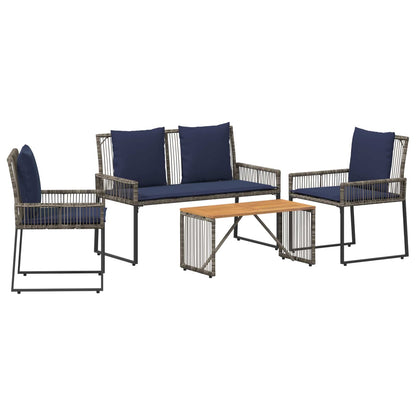 Set di Mobili da Esterno 9 pcs Grigio e Blu Navy polyrattan | homemem39