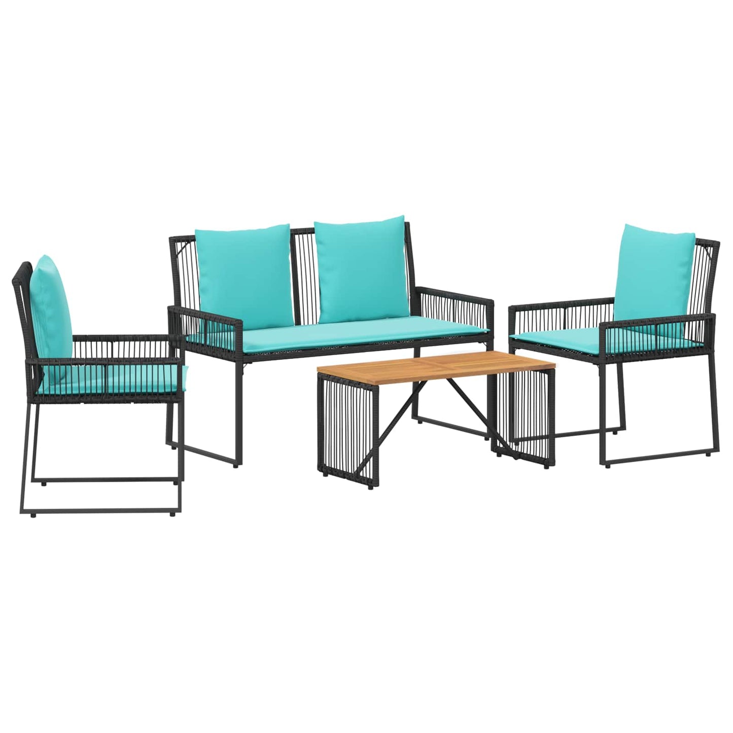 Set di Mobili da Esterno 9 pcs Nero e Turchese polyrattan | homemem39