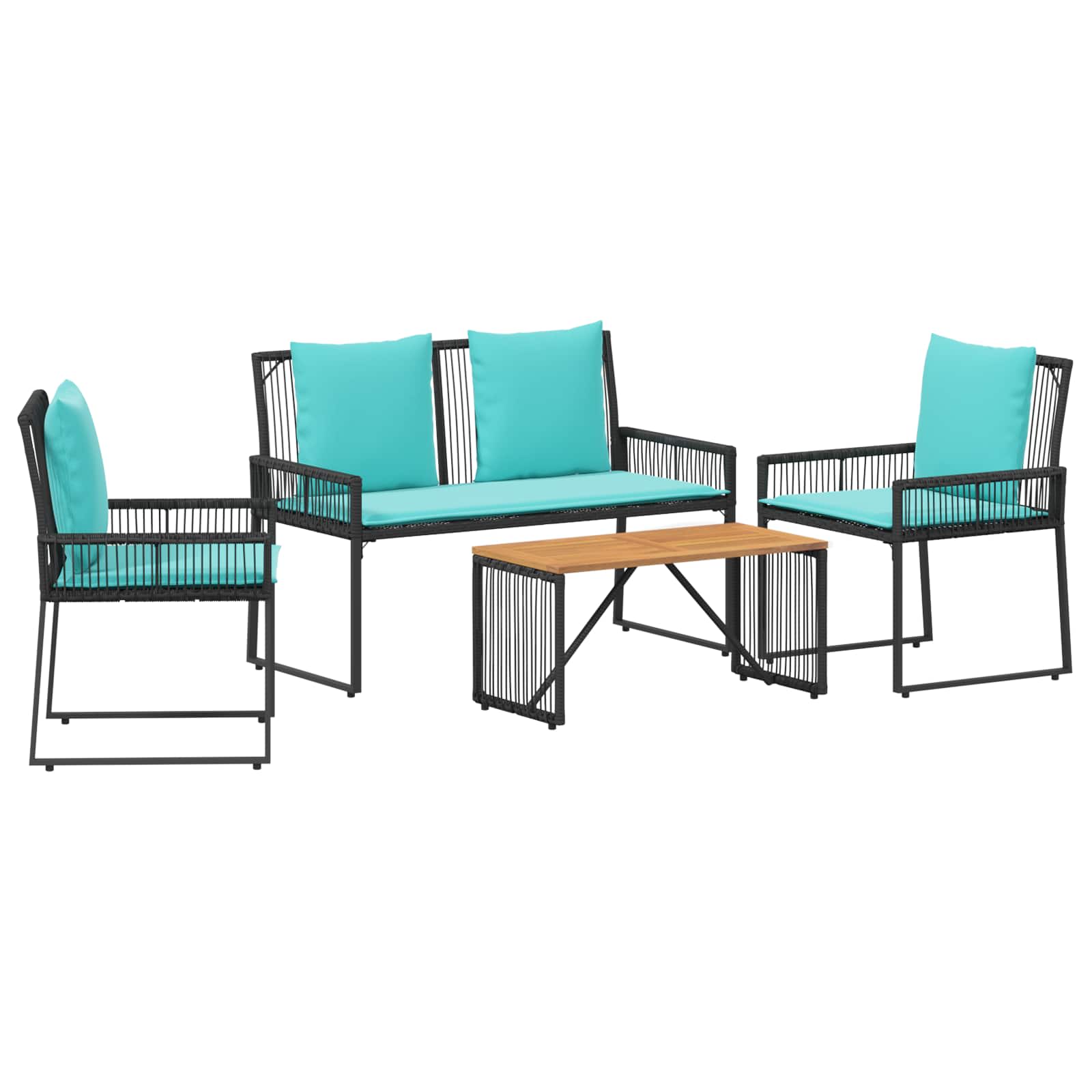 Set di Mobili da Esterno 9 pcs Nero e Turchese polyrattan | homemem39