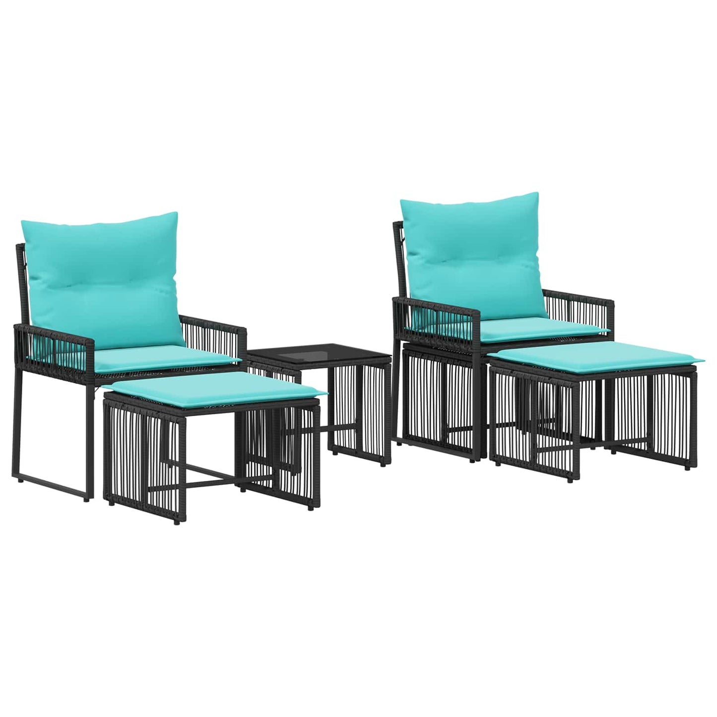 Set di Mobili da Esterno 11 pcs Nero e Turchese polyrattan | homemem39