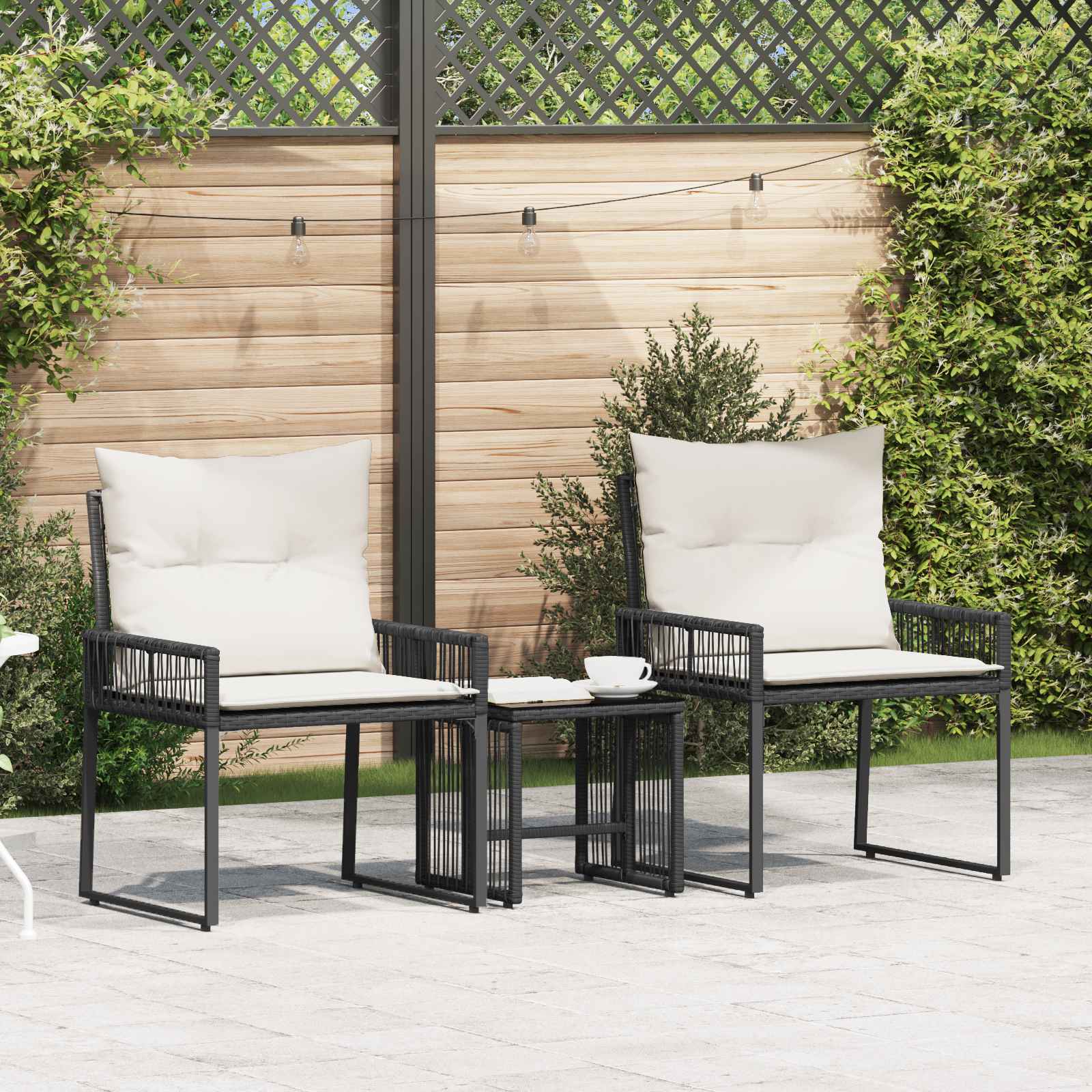 Set di Mobili da Esterno 7 pcs Nero e Bianco Crema polyrattan | homemem39