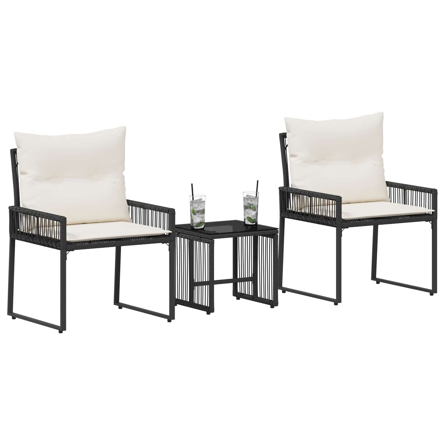 Set di Mobili da Esterno 7 pcs Nero e Bianco Crema polyrattan | homemem39