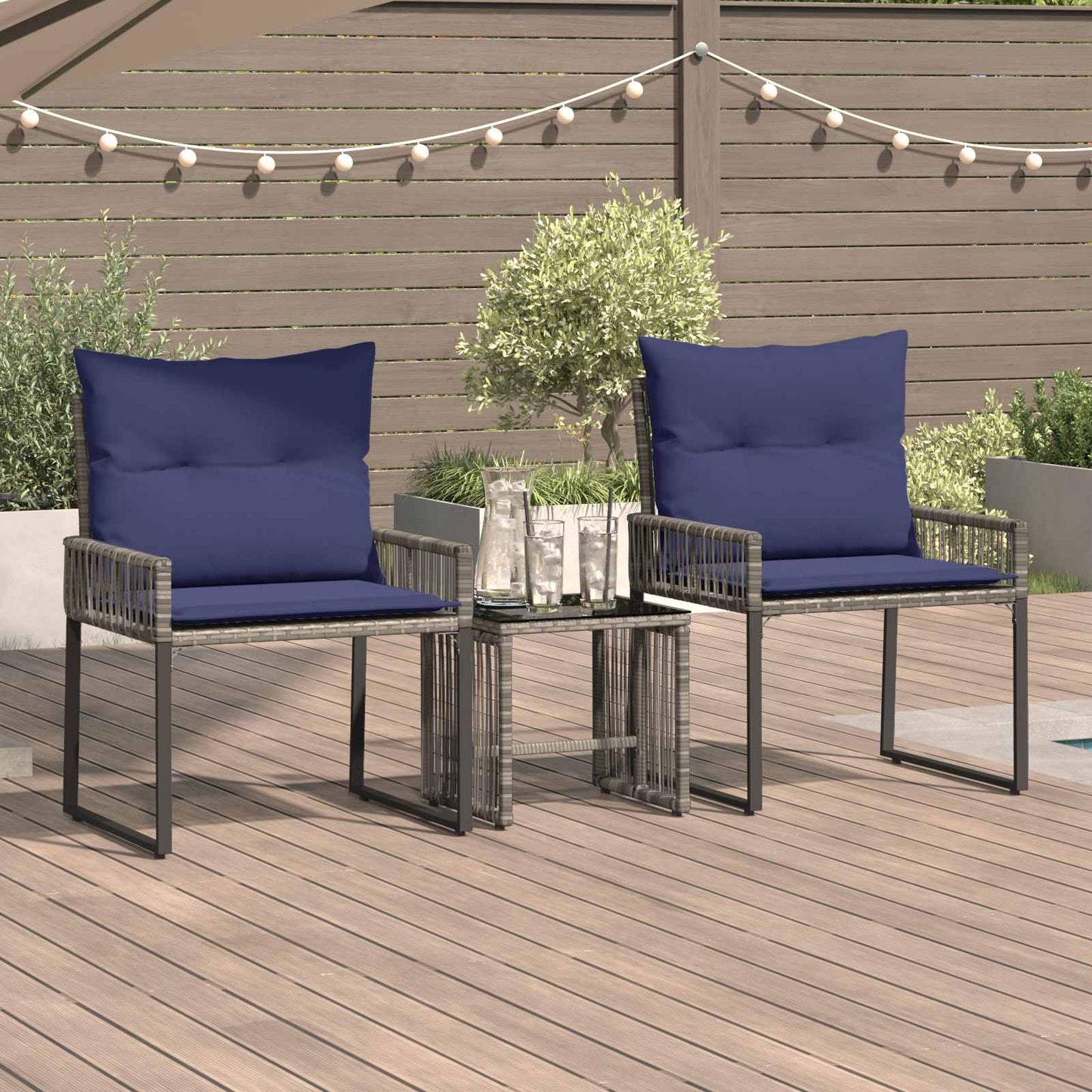 Set di Mobili da Esterno 7 pcs Grigio e Blu Navy polyrattan | homemem39