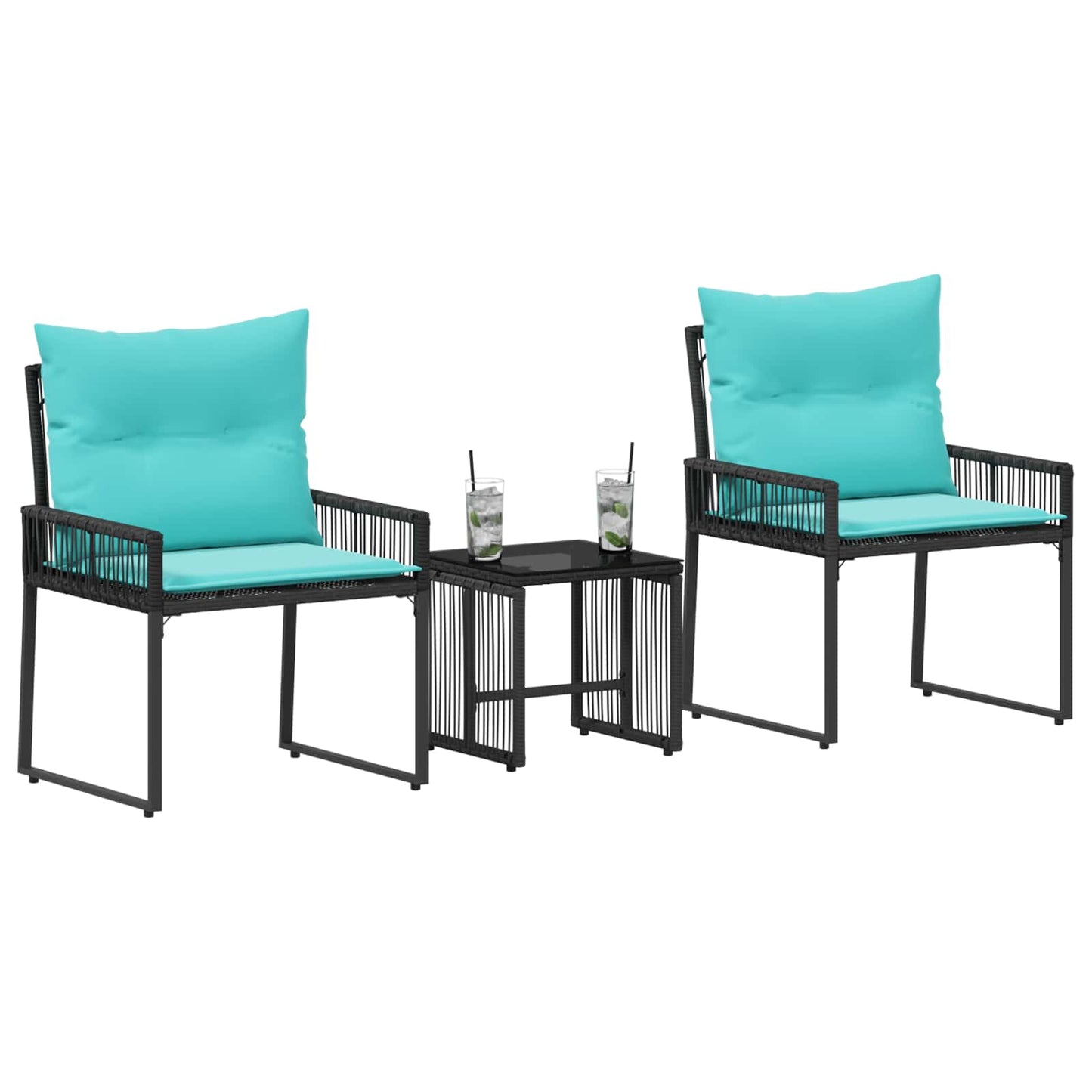 Set di Mobili da Esterno 7 pcs Nero e Turchese polyrattan | homemem39
