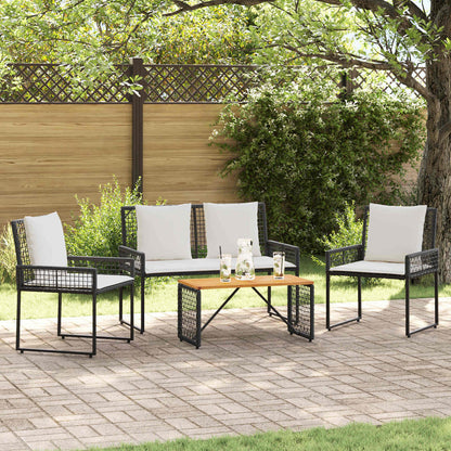 Set di Mobili da Esterno con cuscino 4 pcs Nero e Bianco Crema | homemem39