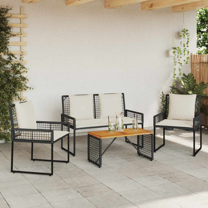 Set di Mobili da Esterno con cuscino 4 pcs Nero e Bianco Crema | homemem39