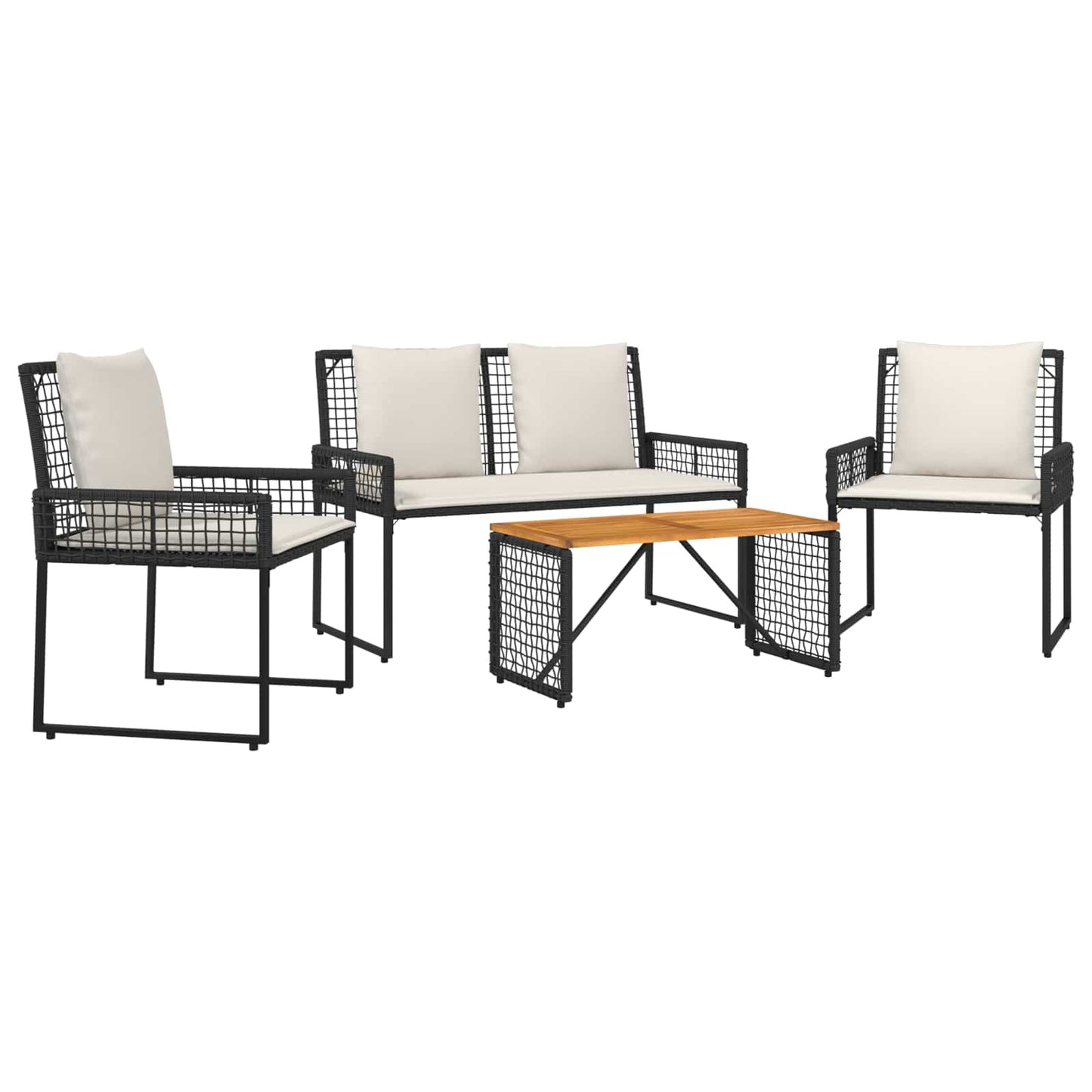Set di Mobili da Esterno con cuscino 4 pcs Nero e Bianco Crema | homemem39