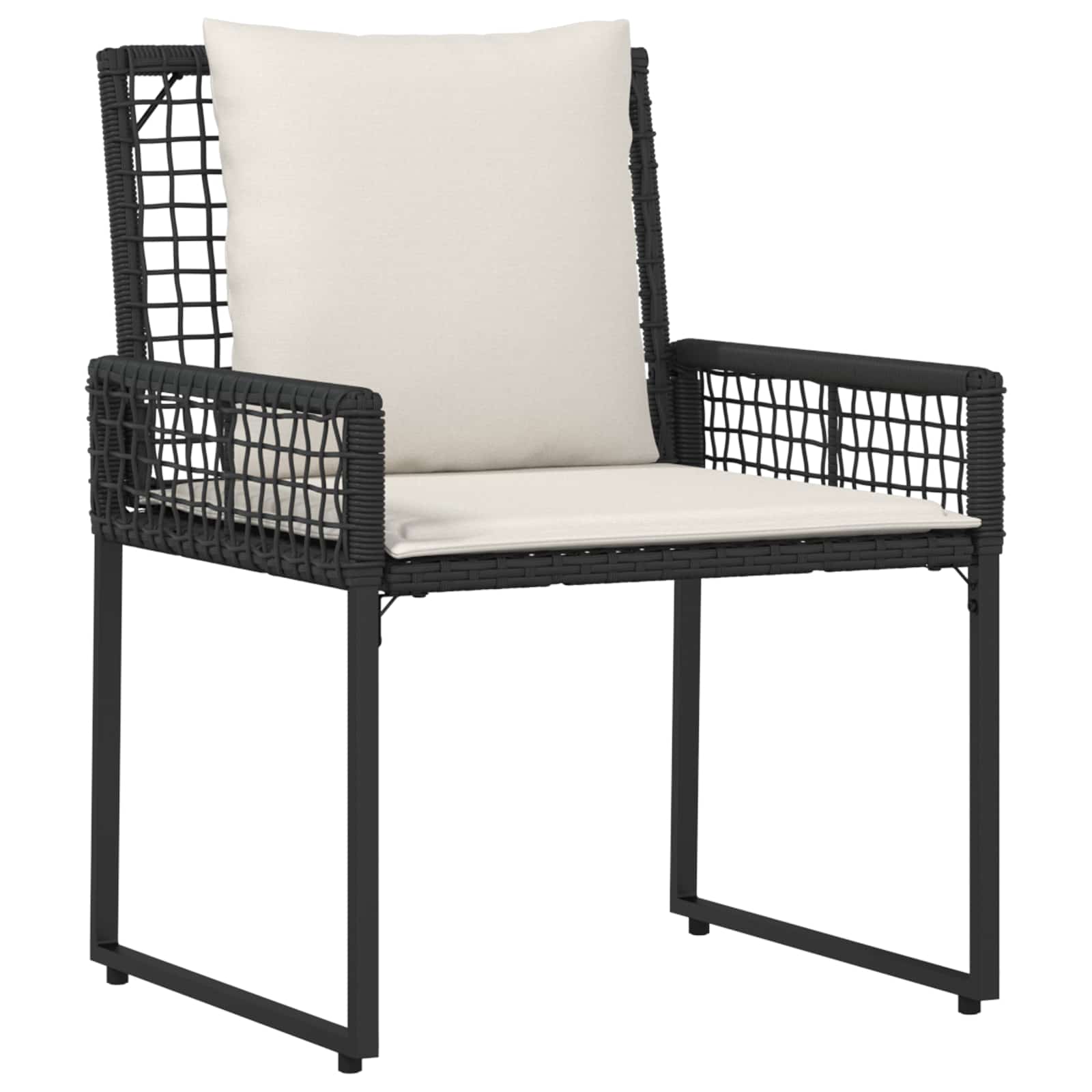Set di Mobili da Esterno con cuscino 4 pcs Nero e Bianco Crema | homemem39