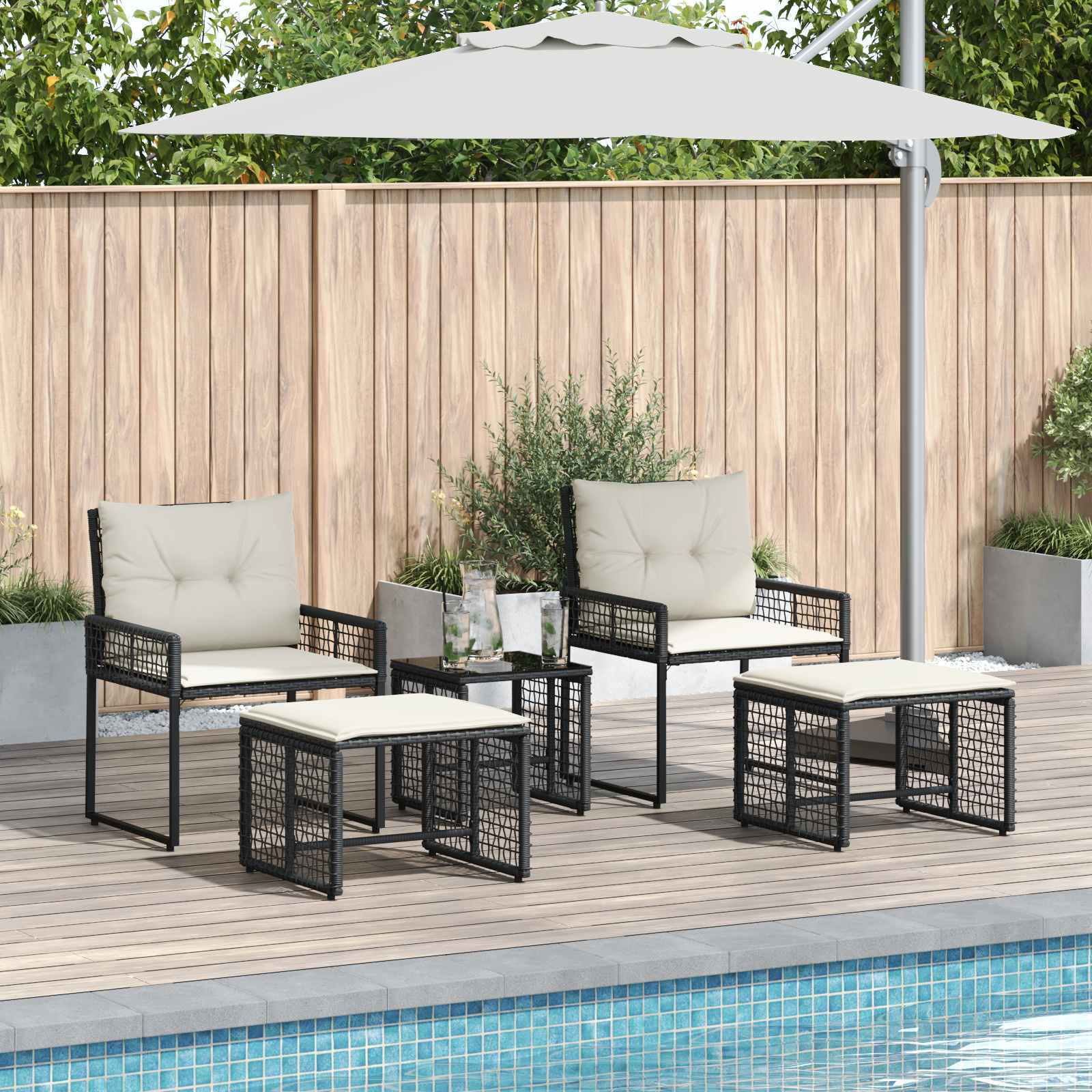 Set di Mobili da Esterno con cuscino 5 pcs Nero e Bianco | homemem39