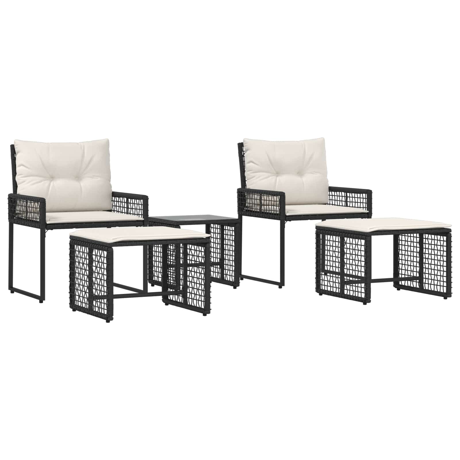 Set di Mobili da Esterno con cuscino 5 pcs Nero e Bianco | homemem39