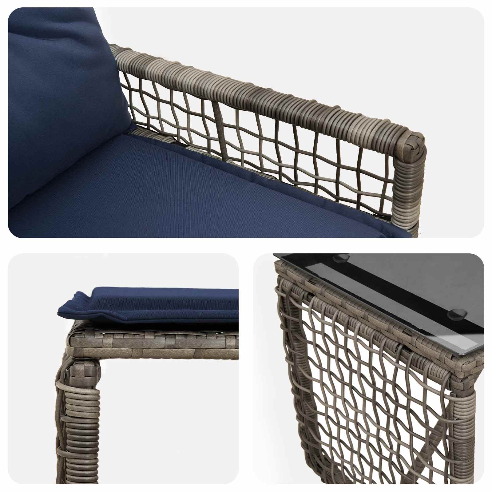 Set di Mobili da Esterno con cuscino 5 pcs Grigio e Blu Navy | homemem39