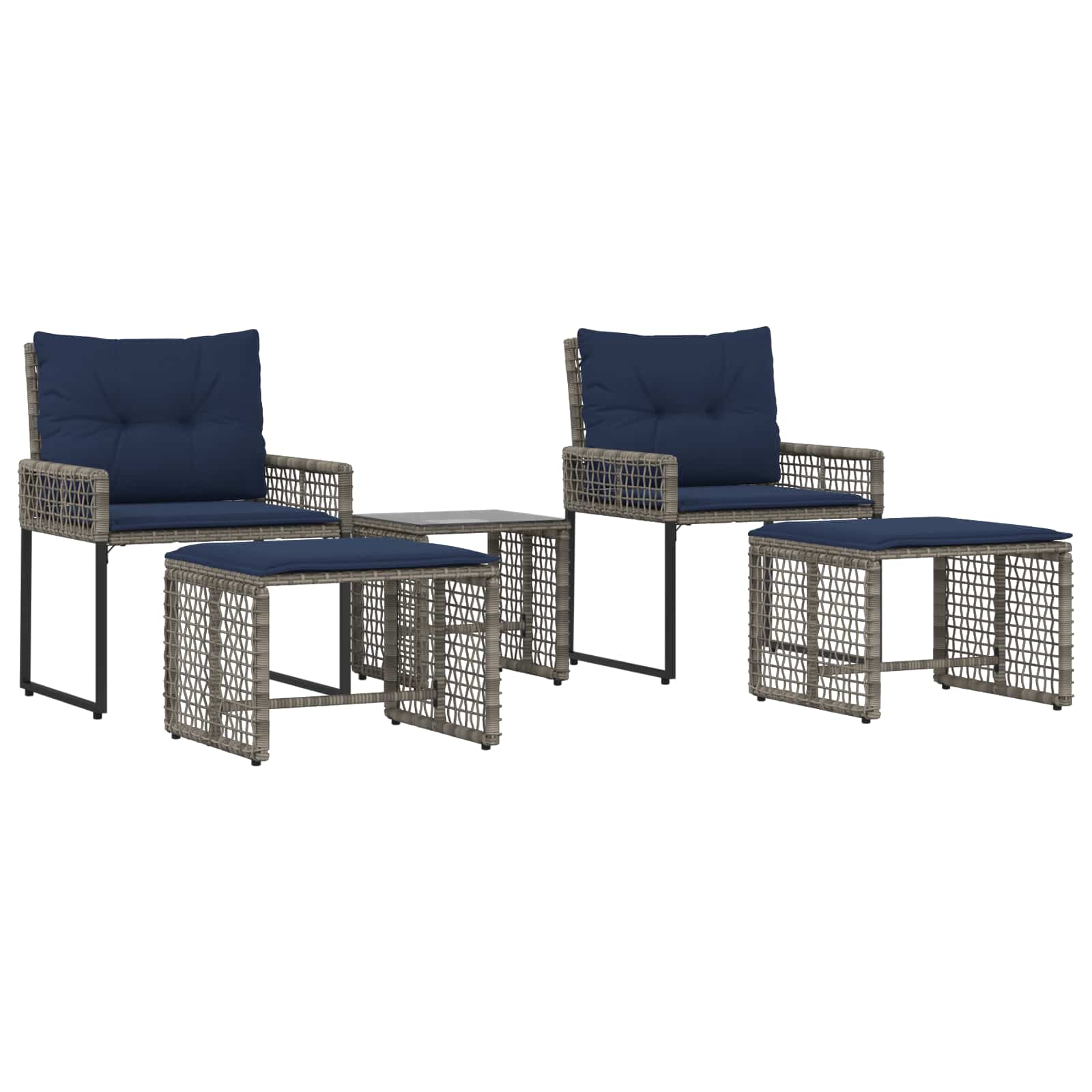 Set di Mobili da Esterno con cuscino 5 pcs Grigio e Blu Navy | homemem39