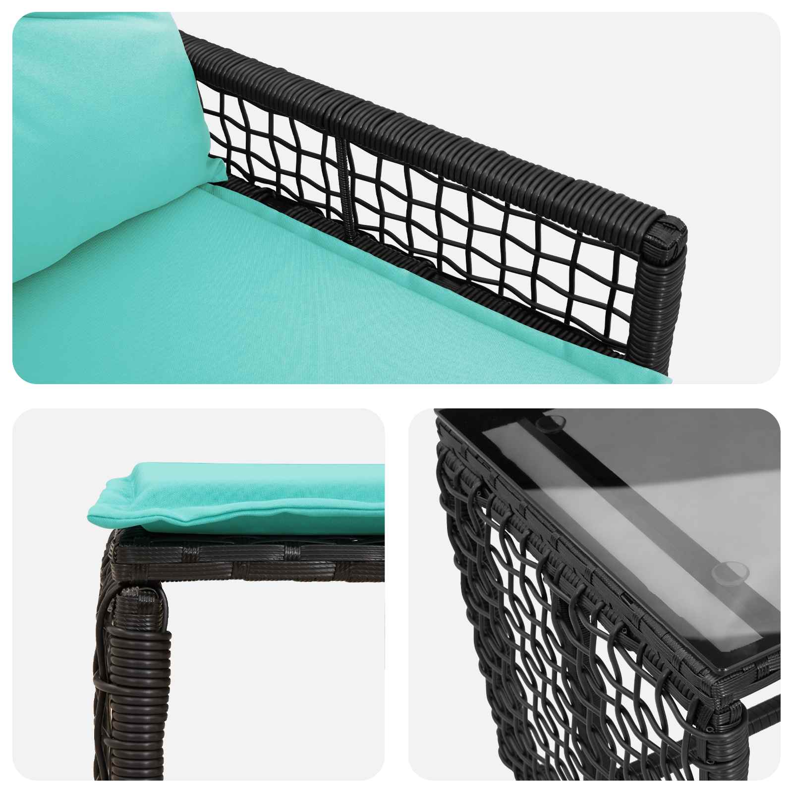 Set di Mobili da Esterno con cuscino 5 pcs Nero e Turchese | homemem39