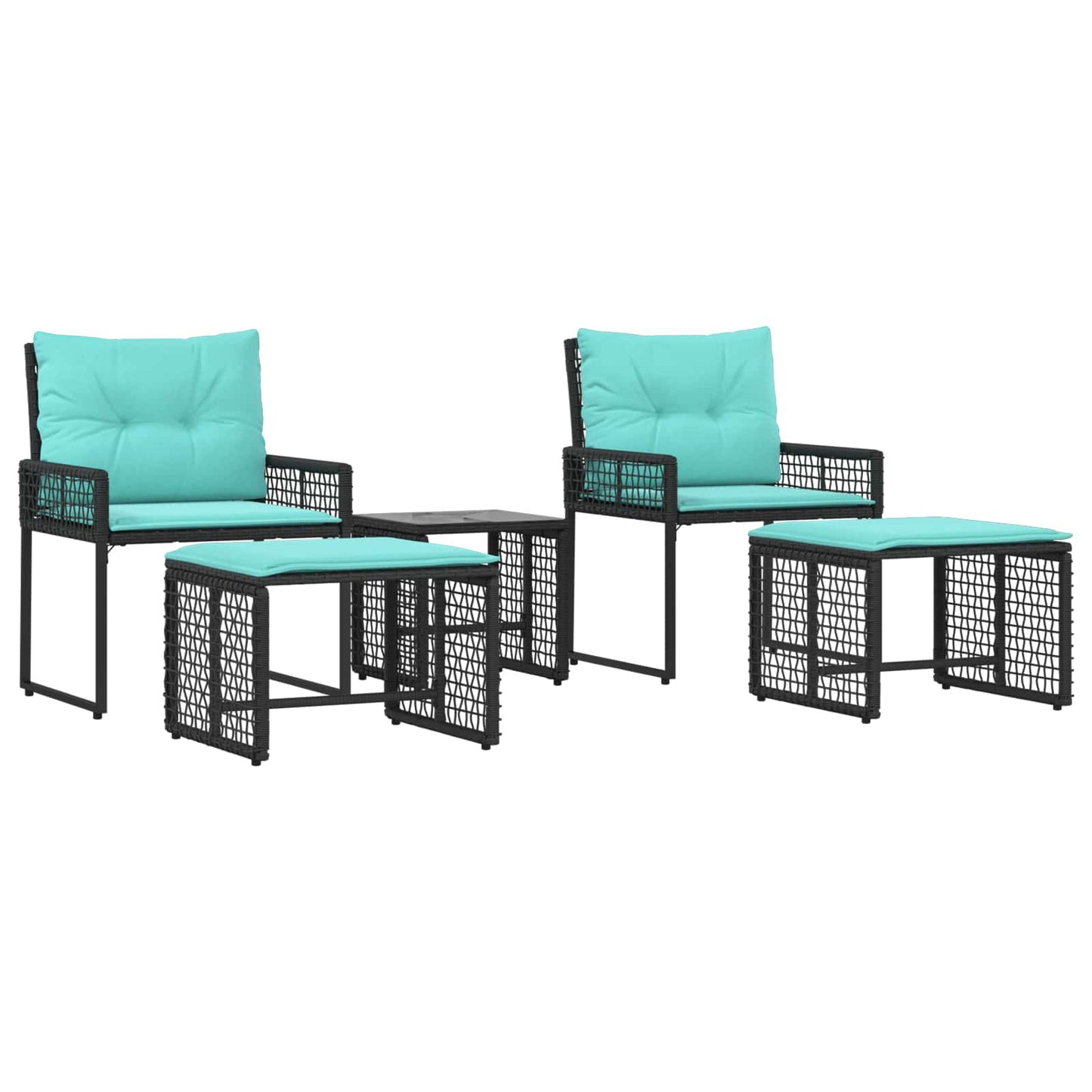 Set di Mobili da Esterno con cuscino 5 pcs Nero e Turchese | homemem39