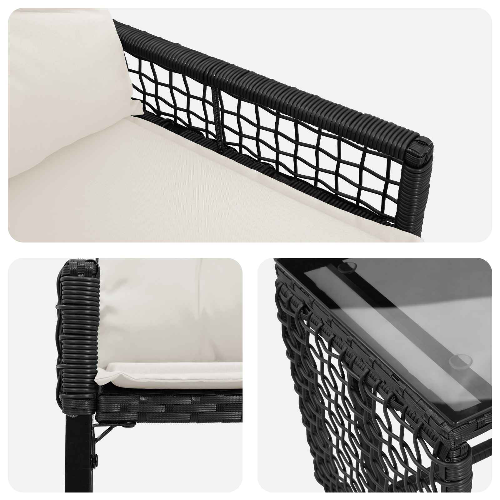 Set di Mobili da Esterno con cuscino 3 pcs Nero e Bianco | homemem39