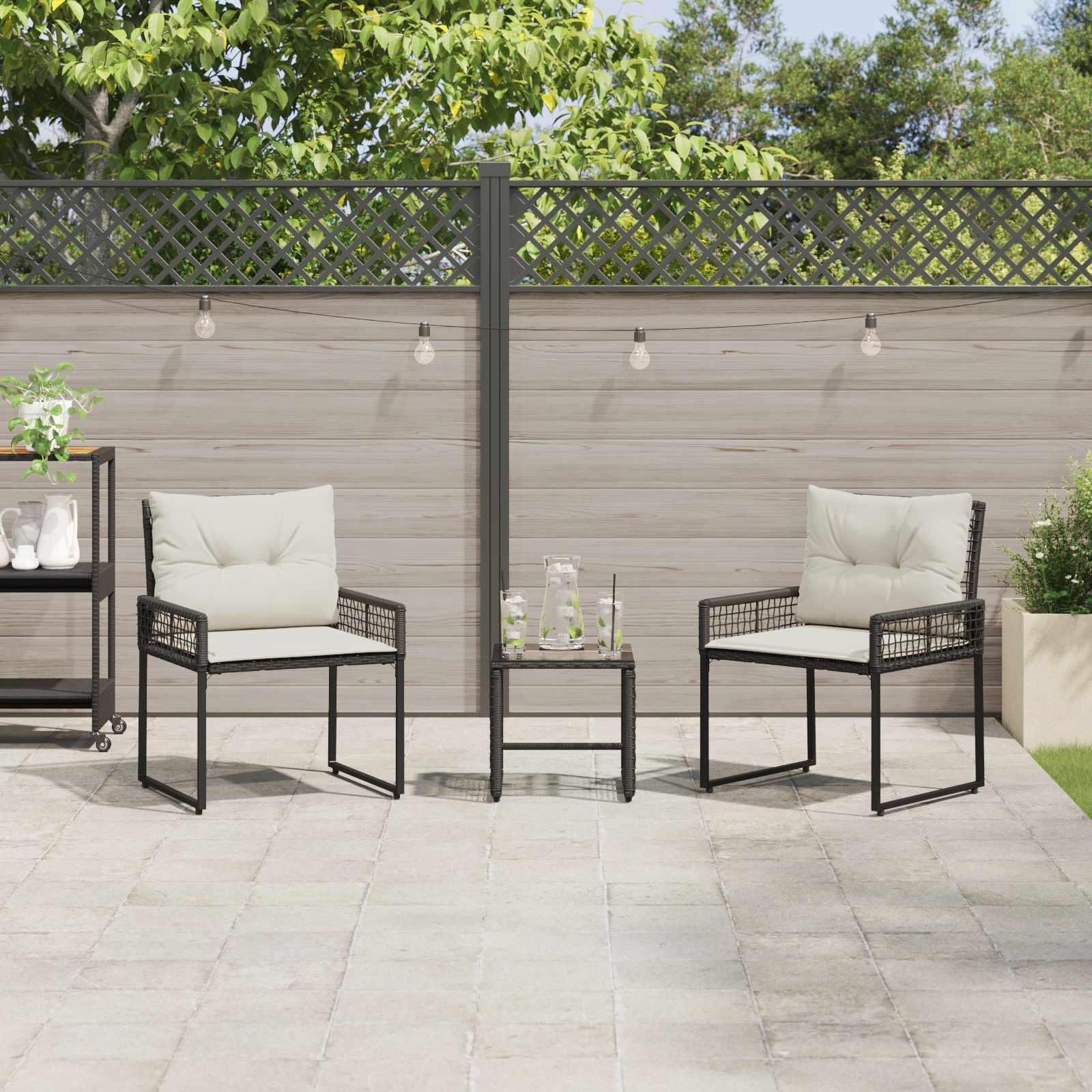 Set di Mobili da Esterno con cuscino 3 pcs Nero e Bianco | homemem39