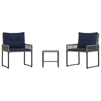 Set di Mobili da Esterno con cuscino 3 pcs Grigio e Blu Navy | homemem39